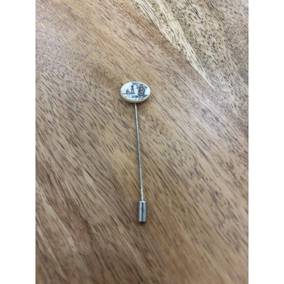 VINTAGE SCRIMSHAW SHIP & LADY ON DOCK STICK PIN 2 1/2” - Picture 1 of 4